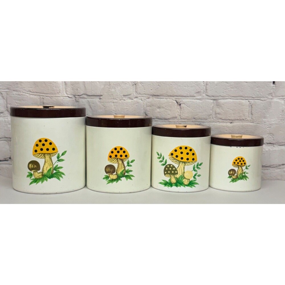 VTG Sears & Roebuck 1979 Merry Mushroom Canisters Set of 4 Nesting Lacquerware